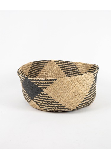 Siyah Püsküllü Small Boy Katlanabilir Hasır Sepet / Saksılık 25x2