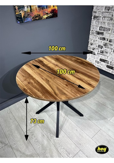 Sedef Kemençe Yuvarlak Mutfak Masası Yemek Masası Balkon Masası Metal Siyah Ayak 100 Cm