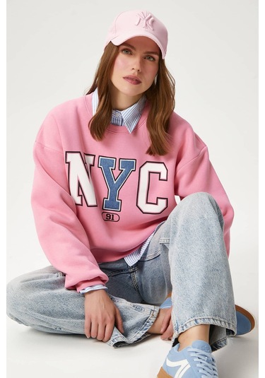Kadın Cool Pembe Şardonlu Sweatshirt Pembe