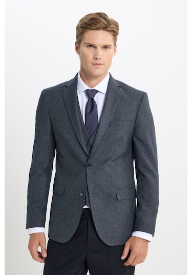 Ac&Co / Altınyıldız Classics Erkek Antrasıt Slim Fit Dar Kesim Mono Yaka Kaz Ayağı Desenli Kapak Cepli Yelekli Takım Elbise Antrasıt Antrasit