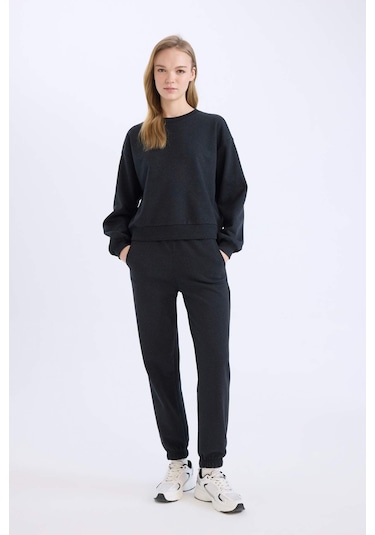 Defacto Regular Fit 2li Takım Kalın Bisiklet Yaka Sweatshirt Esnek Belli Jogger Eşofman Altı D8022axnsar191 Antrasit