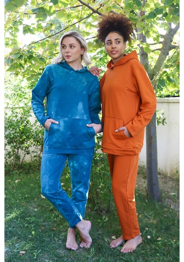 Akbeniz Kadın Pamuk Kapşonlu Cepli 3 İplik Kiremit Eşofman Takım 9037-kiremit Kiremit