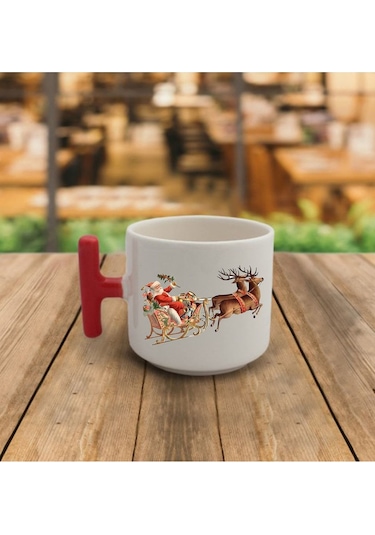Yılbaşı Noel Temalı El Yapımı T Kupa Beyaz