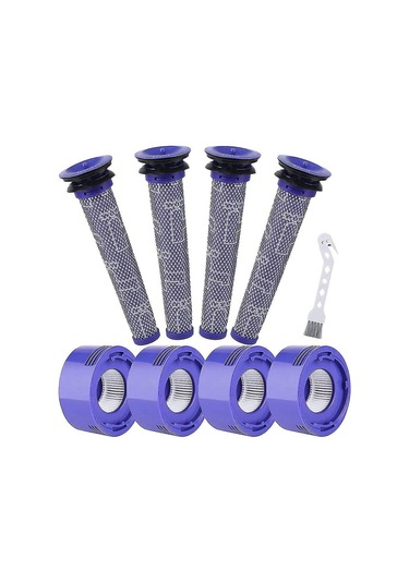 Geeroyoo V7 V8 Elektrikli Süpürge İçin Yıkanabilir Tekrarlı Kullanım Hepa Filtre Seti 4 Ön + 4 Arka Filtre + Temizleme Fırça