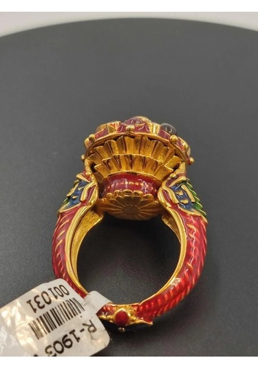 925 Ayar Gümüş Mine İşlem Yüzük 254 Kırmızı