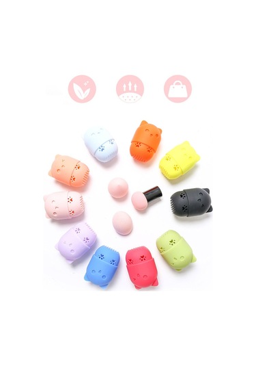 Mufunye Seyahat Taşınabilir Silikon Kedi Yavrusu Şekli Çabuk Kuruyan Puf Koruyucu Kapak Makyaj Yumurta Güzellik Araçları Kapsül Saklama Kutusu Mor