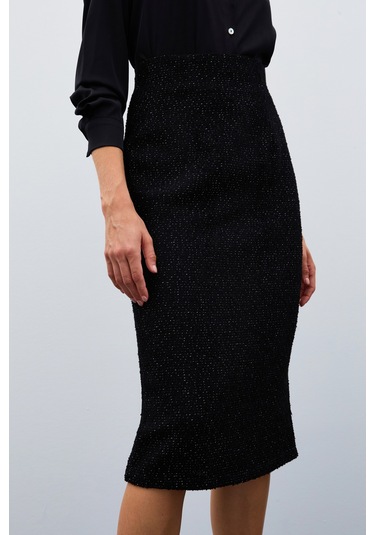 Sateen Midi Boy Tüvit Etek - Siyah-135026 Siyah