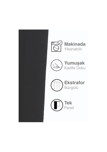 Kadife Dokulu Siyah Ada Fon Perde Ekstrafor Büzgülü Siyah