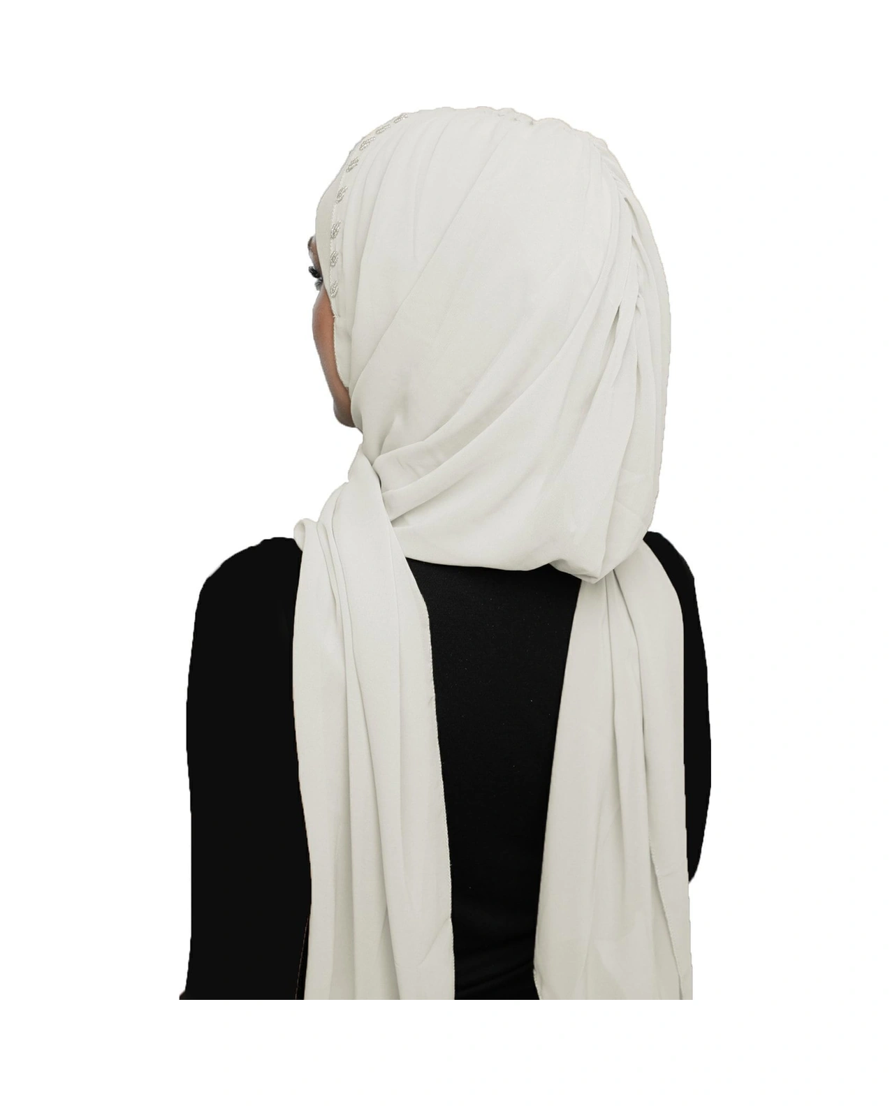 Şallı Takmatik Taşlı Krem Hazır Türban Tesettür Bone Namaz Örtüsü Krem