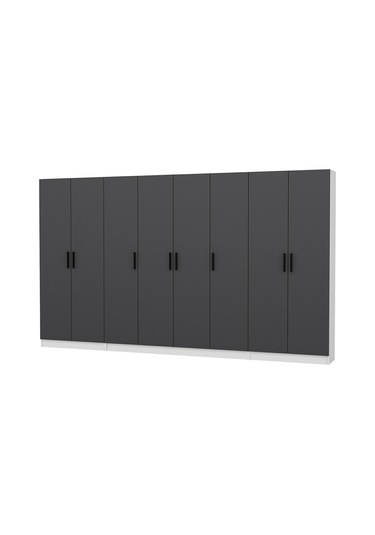 Minar Kale 210 Cm 8 Kapaklı 6b Raf Portmanto Beyaz Antrasit