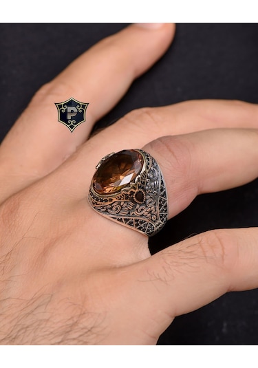 Prestij Gümüş  Zultanit Taşlı Zirkon Taş Süslemeli 925 Ayar Gümüş Erkek Yüzüğü