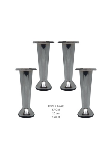 Adilon Konik Ayak, Krom, 10 Cm, 4 Adet Dolap, Mobilya, Puf Ayağı Vidaları Hediye Krom