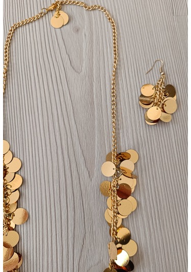 Pullu Tasarım Kolye Küpe Gold