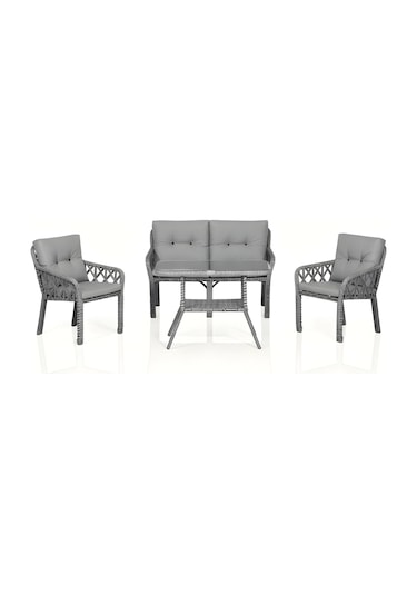 Lumisgarden Neva Rattan Bahçe Takımı 2+1+1 +masa Gri