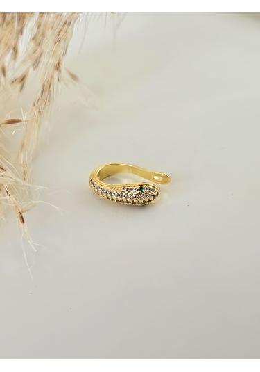 Minimal Yılan Model Taşlı Kıkırdak Cuff Gold Renk Küpe Gold