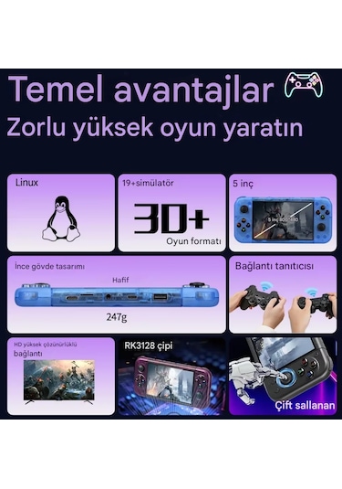 Qasul RG50XX 5" 20.000 Oyun IPS Ekran Dört Çekirdekli 64 GB Retro Taşınabilir Oyun Konsolu