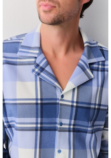 Suwen Sam Erkek Maskülen Pijama Takımı Sh26301660b375 Mavi Ekoseli