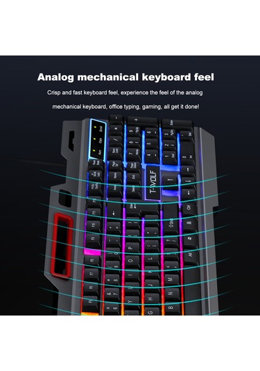 Jeemson T-wolf Tf600 Kablolu Usb Oyun Klavye Ve Mouse Seti, Mekanik His, Renkli Işık Efekti, 104 Tuş, 2400 Dpı Optik Mouse, Ofis Ve Oyun İçin Diğer
