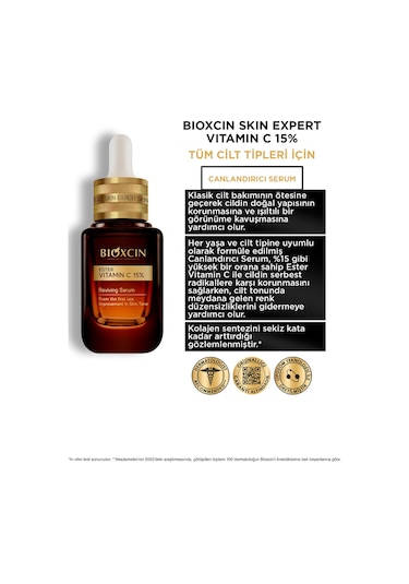 Bioxcin Skin Expert Vitamin C 15% Canlandırıcı Serum 30 ml - Ester C Niasinamid (B3 vitamini)