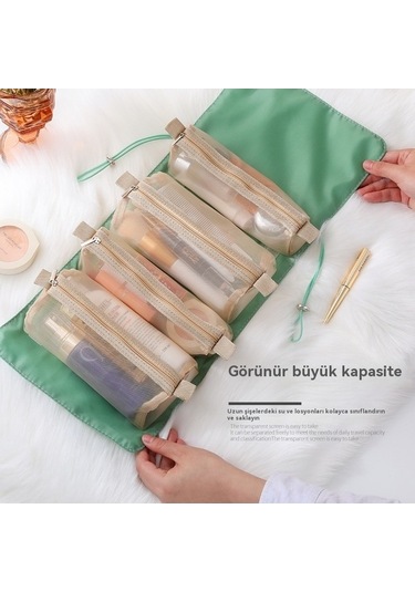 Trendooze Taşınabilir Kozmetik Çıkarılabilir Çantası-yeşil Arada 4'ü 1 Ko Yeşil