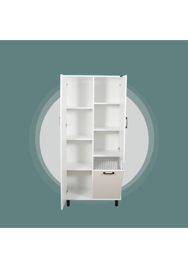 Çok Amaçlı & Tek Çamaşır Sepetli Banyo Dolabı Beyaz
