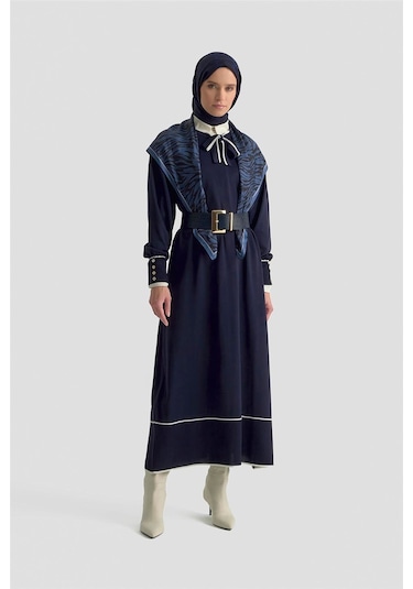 Armine Fularlı Triko Elbise 25ktd955 Lacivert Lacivert