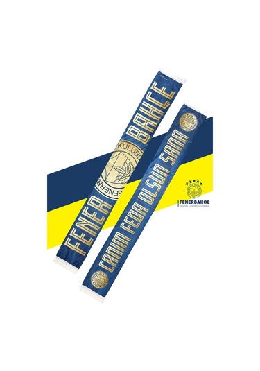 Fenerbahçe Lisanslı Canım Feda Olsun Fenerbahçe Şal Atkı Kanarya Baskılı Ahşap Kutulu Sarı - Lacivert