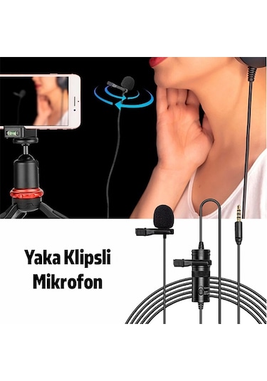 Ally 3.5 MM Universal Lavalier Kablolu Yaka Mikrofonu 6 Metre