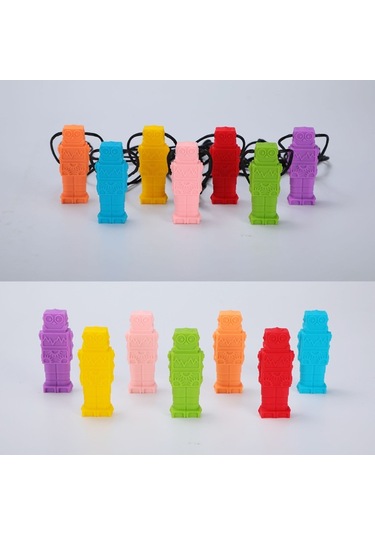 2 Adet Silikon Robot Diş Kaşıyıcı Bebek Çiğneme Duyusal Kolye Kolye