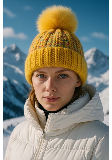 Ponpon Detay Kadın Bere Rkş-1142 Hardal Hardal