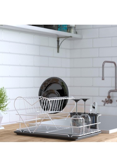 Teknotel Iki Katlı Kalpli Tabaklık Bulaşıklık Beyaz Kb011 Beyaz