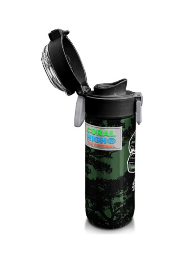 Coral High Kids Koyu Yeşil Siyah Dinozor Desenli Pipetli Ve Direkt İçim Çelik Termos 500 Ml 31934 Yeşil - Turuncu