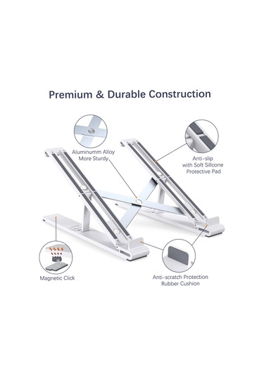 Yuntech01 Alüminyum Katlanabilir Laptop/tablet Stand - Ergonomik Yükseklik Ayarı, Soğutma Özelliği - 8-17.3 İnç Uyumlu Gümüş