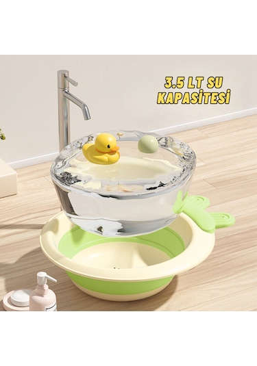 Katlabilir Yenidoğan Bebek Ve Çocuk Banyo Yıkama Kovası Yeşil