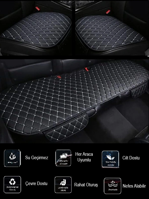 Mercedes S W220 1999-2006 Short Ön Ve Arka Takım Koltuk Minderi Siyah Deri Beyaz Dikişli