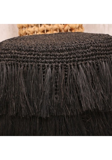 Rafya Saçaklı Siyah Puf 45x48 Cm Siyah