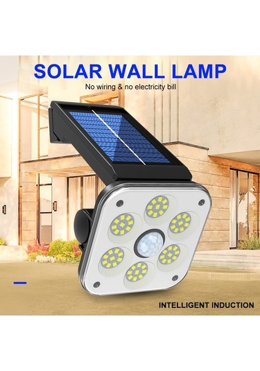 Novahub Güneş Enerjili Döner Bahçe Duvar Lambası, 3 Işık Modu, Ip65 Su Geçirmez, 54 Smd Siyah, Sensörlü Led Aydınlatma Siyah