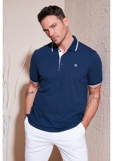 Buratti % 100 Pamuk Düğmeli Regular Fit Erkek Polo Yaka T Shirt 5902118 Indigo