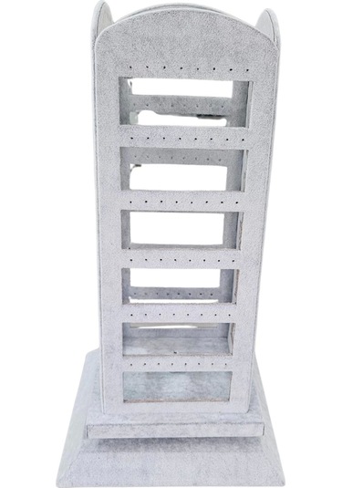 96 Lı 360 Döner Küpelik Standı Süet Gri 18 X35 Cm Çok Renkli