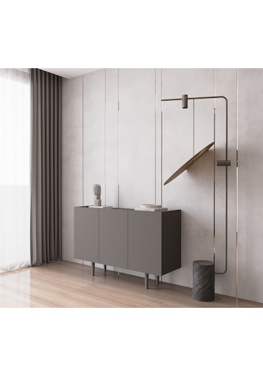 Enwood Capella Gri Mdf 3 Kapaklı Raflı 120 Lık Konsol
