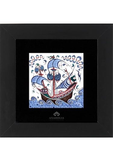 Çini Serisi Kalyon 6 Siyah Çerçeveli Seramik Tablo Pano