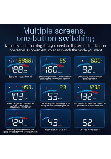 Teltree Araba Hud Gösterici M16 - Hız, Devir, Su Sıcaklığı, Gerilim Ve Mesafe Bilgilerini Ön Camda Görüntüleyin