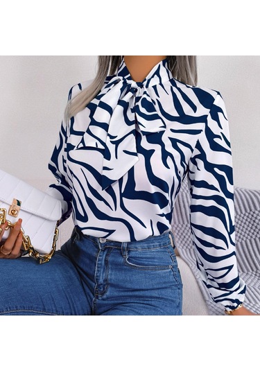 Gmxıa Kadın Modası Rahat Yaz Uzun Kollu V Yaka Bluzlar Ve Mizaç Kontrast Renkli Çizgili Şifon Gömlek Fener Kollu Gömlekler Siyah