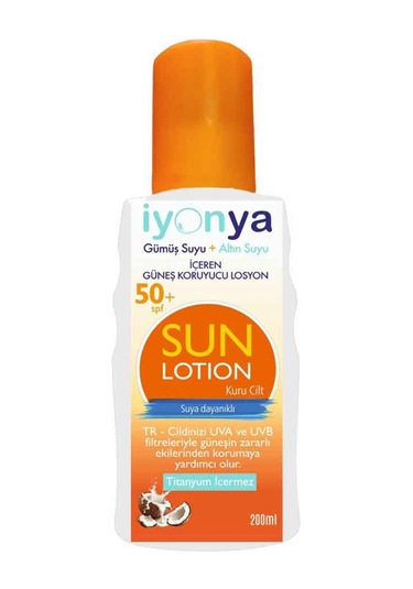İyonya Kuru Ciltler için Gümüş Suyu ve Altın Suyu İçeren Güneş Koruyucu Losyon SPF50+ 200 ML