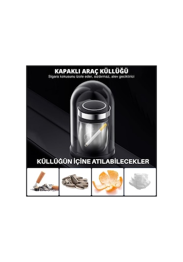 Coofbe Premium Car Ashtray Led Işıklı Taşınabilir Kapaklı Araba Küllük Kül Tablası Yıkanabilir Küllük