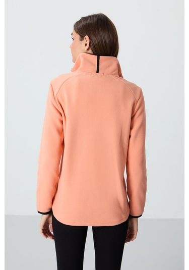 Tommy Life Kavun İçi Dik Yaka Fermuarlı Rahat Form Kadın Polar Sweatshirt - 97173 Kavuniçi
