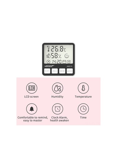 Lemestar Noyafa Jms15 Dijital Termometre Higrometre - İç/dış Mekan Sıcaklık Ve Nem Ölçer, Takvim Ve Alarmlı