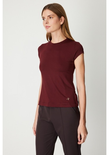 On Kadın Sıfır Yaka Ay Kol Basic Bluz 61302 Bordo Bordo