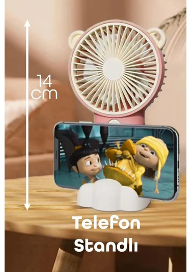 Şarjlı Telefon Standlı Mini El Fanı Sessiz Taşınabilir Masa Vantilatörü Pembe