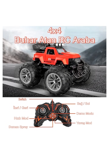 Uzaktan Kumandalı Şarjlı Duman Atan Araba 4x4 Buharlı Işıklı Uzak